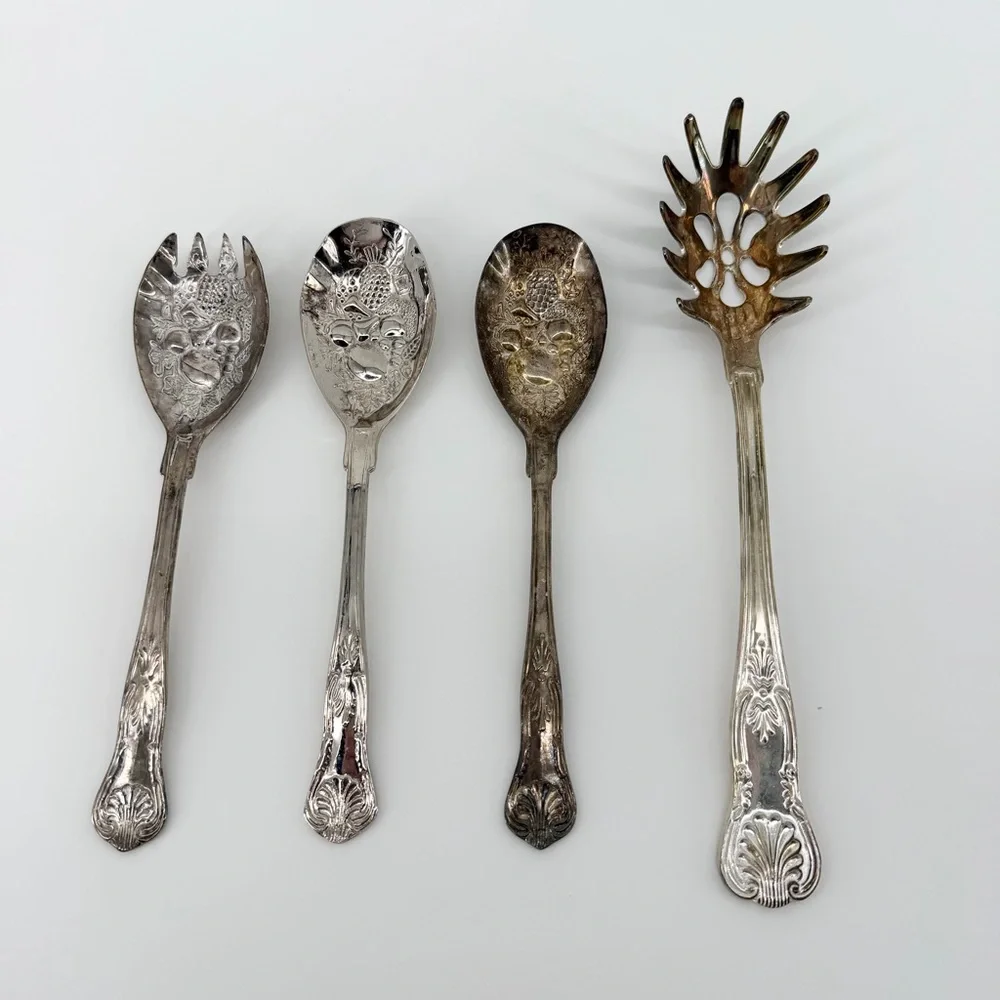 Vintage Ornate Silver Plate 4pc Serving Set - Pasta & Salad - Freshly Polished!